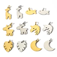 Stainless Steel Mini Charms Fish Unicorn Moon Leaf Giraffe Pendant For Jewelry Making Diy Necklace Findings Mirror Polishing 1PC