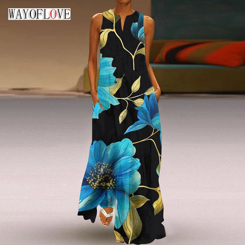 WAYOFLOVE Ladies Spring Summer Black Long Dress Sleeveless V-neck Flowers Print Beach Dresses Woman Casual Loose Boho Maxi Dress
WAYOFLOVE Ladies Spring Summer Black Long Dress Sleeveless V-neck Flowers Print Beach Dresses Woman Casual Loose Boho Maxi Dress