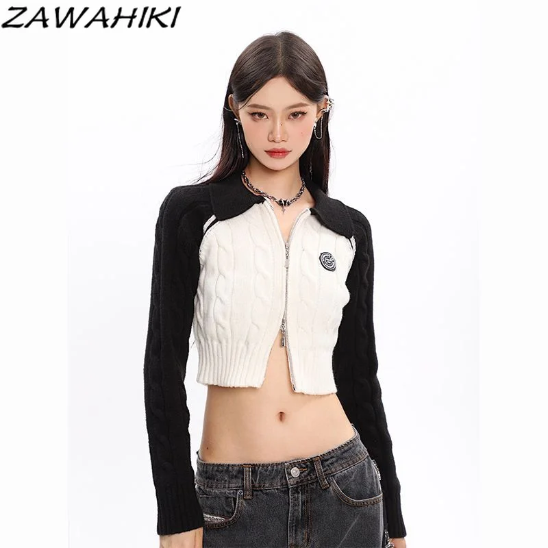 Y2k Retro Cardigan Women Patchwork Sweater Vintage Knitted Cropped Zip-up Sweater Streetwear Turndown Collar Cardigan
Y2k Retro Cardigan Women Patchwork Sweater Vintage Knitted Cropped Zip-up Sweater Streetwear Turndown Collar Cardigan