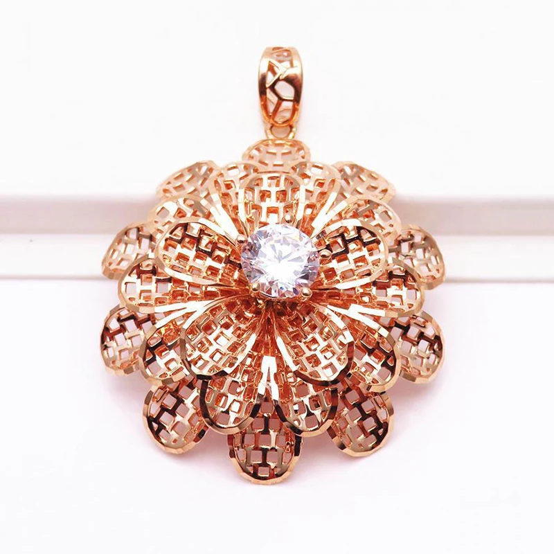 585 Purple Gold Inlaid Crystal Luxury Elegant Flower Pendant 14K Rose Gold Necklaces for Women Romantic Wedding High Jewelry
585 Purple Gold Inlaid Crystal Luxury Elegant Flower Pendant 14K Rose Gold Necklaces for Women Romantic Wedding High Jewelry