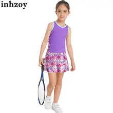 Kids Girls Tennis Outfit Suit Sleeveless Racer Back Vest Top and Elastic Waist Tennis Skirt Sports Golf Skorts Workout Tracksuit