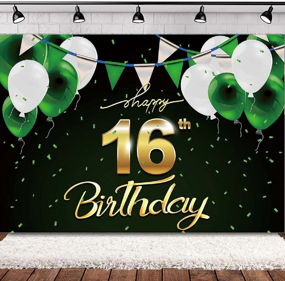 Photography Backdrop Black Green White Balloons For Sixteenth 16 Years Old 16th Birthday Party Supplies Banner Decor Background
Photography Backdrop Black Green White Balloons For Sixteenth 16 Years Old 16th Birthday Party Supplies Banner Decor Background