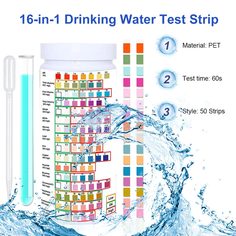 16 In 1 Drinking Water Test Kit Water Pool Accessories Tools Spa Water Test Strips Nitrate Nitrite PH Hardness Test Strips
16 In 1 Drinking Water Test Kit Water Pool Accessories Tools Spa Water Test Strips Nitrate Nitrite PH Hardness Test Strips