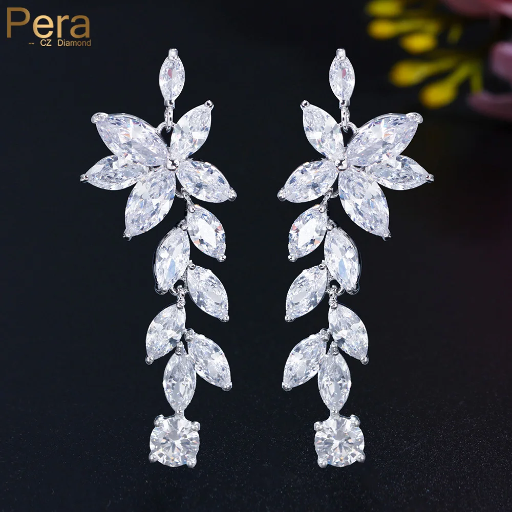 Pera Elegant Leaf Shape Design White Cubic Zirconia Long Dangle Earrings Bridal Wedding Decoration for Brides Party Jewelry E920
Pera Elegant Leaf Shape Design White Cubic Zirconia Long Dangle Earrings Bridal Wedding Decoration for Brides Party Jewelry E920