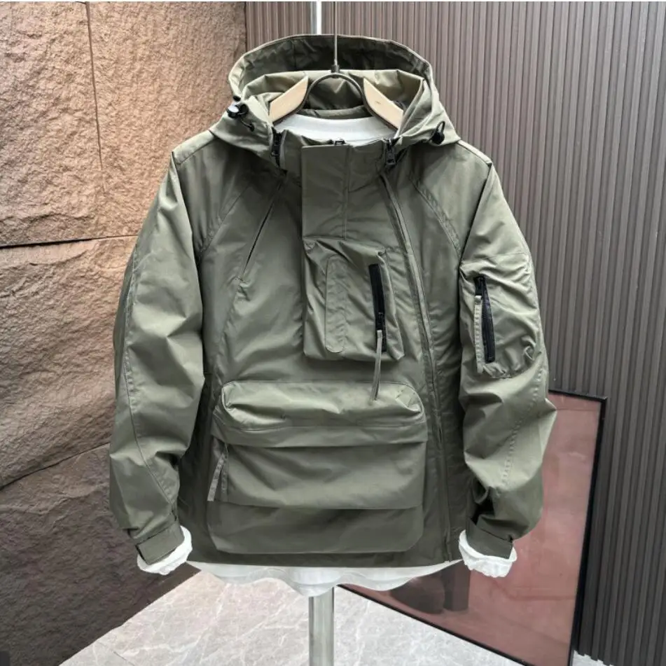 

Spring and Autumn Relaxed Casual Coat Large Zipper Lightweight Charge Coat Pocket Hooded Design Jacket Solid Outdoor Jacket
