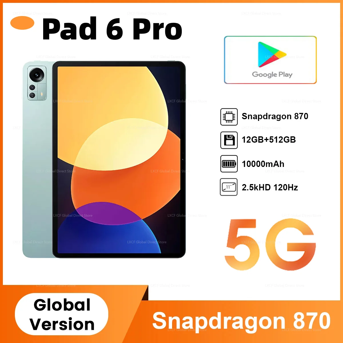 Global Version Pad 6 Pro Android tablet Snapdragon 870 Tablets 11 inch WQHD+120Hz display Tablet 12GB 512GB 10000mAh Tablet PC
Global Version Pad 6 Pro Android tablet Snapdragon 870 Tablets 11 inch WQHD+120Hz display Tablet 12GB 512GB 10000mAh Tablet PC