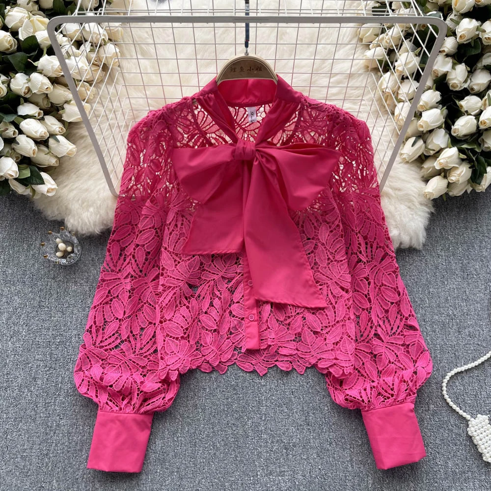 Hollow Out Lace Shirts Women Big Bow Collar Lace Blouses Women Hollow Out Lace Tops
Hollow Out Lace Shirts Women Big Bow Collar Lace Blouses Women Hollow Out Lace Tops