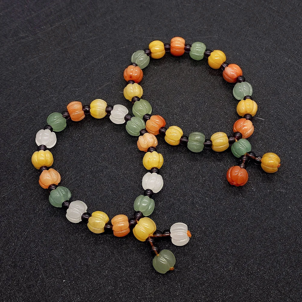 

Handwoven Natural Stone Pumpkin Bracelet Pumpkin Beads Colorful Agate Reiki Healing Beads Bracelet for Women Gift Accessories