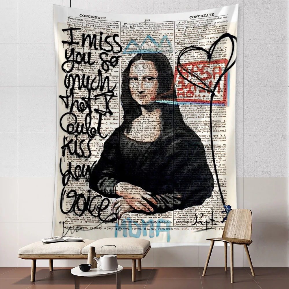 

Funny Mona Lisa Graffiti Tapestry Wall Hanging Boho Style Psychedelic Witchcraft Hippie Tapiz Bedroom Art Home Decor