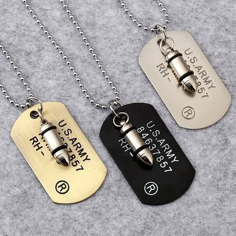 Unisex Fashion Jewelry Stainless Steel Ball Bead Chain Necklace Retro Punk Style US Army Alphabet Square Plaque Bullet Pendant
Unisex Fashion Jewelry Stainless Steel Ball Bead Chain Necklace Retro Punk Style US Army Alphabet Square Plaque Bullet Pendant