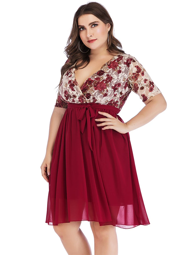 Plus Size 5XL Women's Floral Print Dress African 2022 Spring Summer Patchwork Chiffon Sexy V Neck Short Sleeve Robe with Belt
Plus Size 5XL Women's Floral Print Dress African 2022 Spring Summer Patchwork Chiffon Sexy V Neck Short Sleeve Robe with Belt