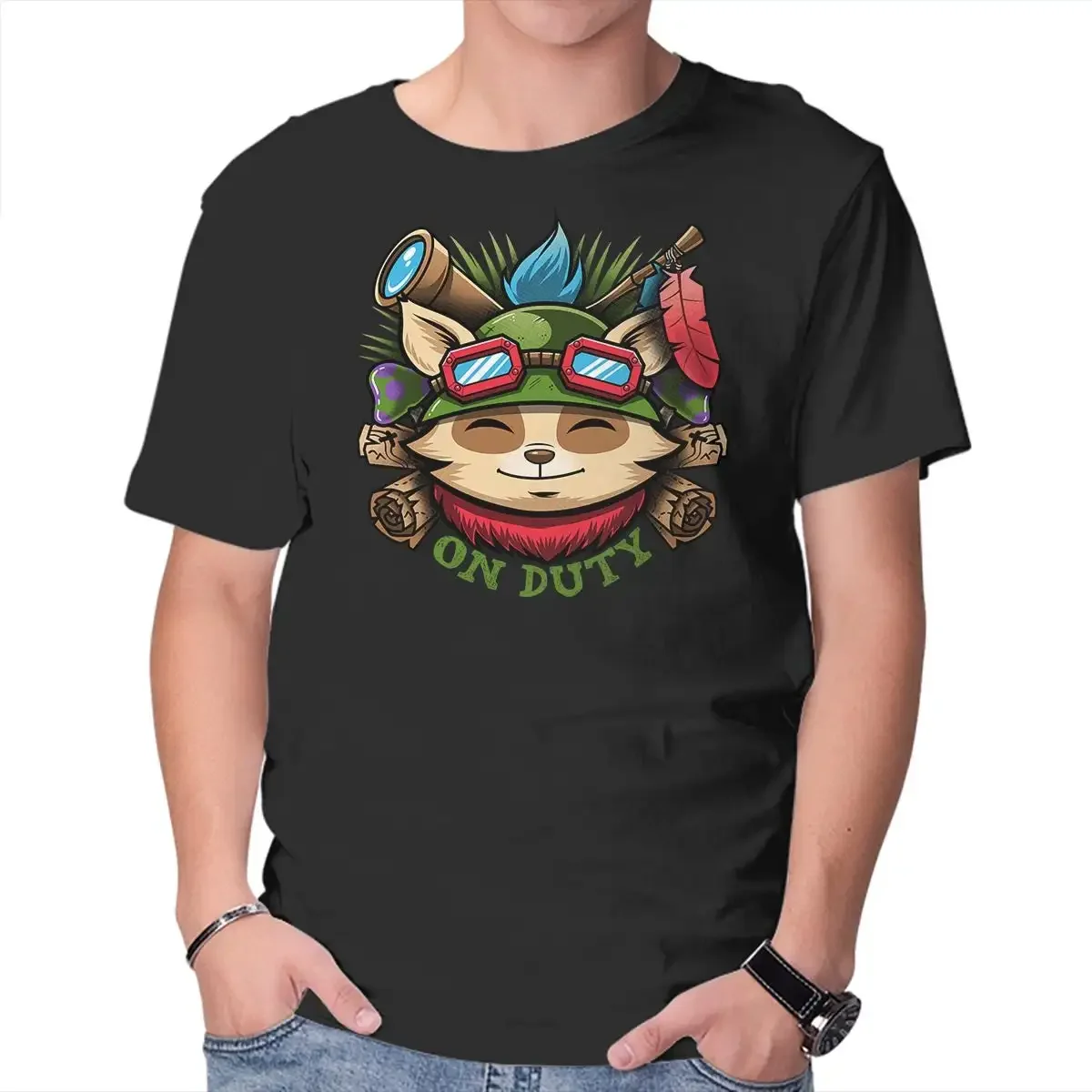 Футболки Teemo On Duty с рисунком аниме для мужчин и женщин футболки коротким рукавом