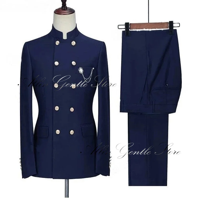 

Classic Style Double Breasted Men's Suits 2 PIeces Slim Fitted Jacket With Trousers Tailor Made Business Pantsuits