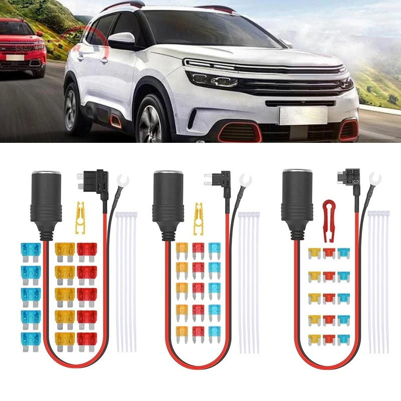 

1set 30cm Car Cigarette Lighter 12V Socket Extension Standard Fuse Tap Holder Lead with Fuse 5A/10A/15A Cigarette Lighter Set