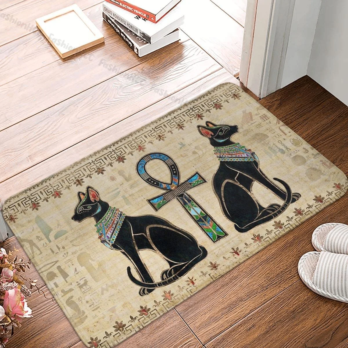 

Ancient Egypt Non-slip Doormat Egyptian Cats And Ankh Cross Bath Bedroom Mat Prayer Carpet Flannel Pattern Decor