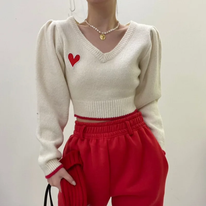 Hikigawa Korean Chic Sping Summer Vintage V-neck Love Printed Sweater Women Puff Sleeve Knitted Pullover Casual Jumpers Mujer
Hikigawa Korean Chic Sping Summer Vintage V-neck Love Printed Sweater Women Puff Sleeve Knitted Pullover Casual Jumpers Mujer