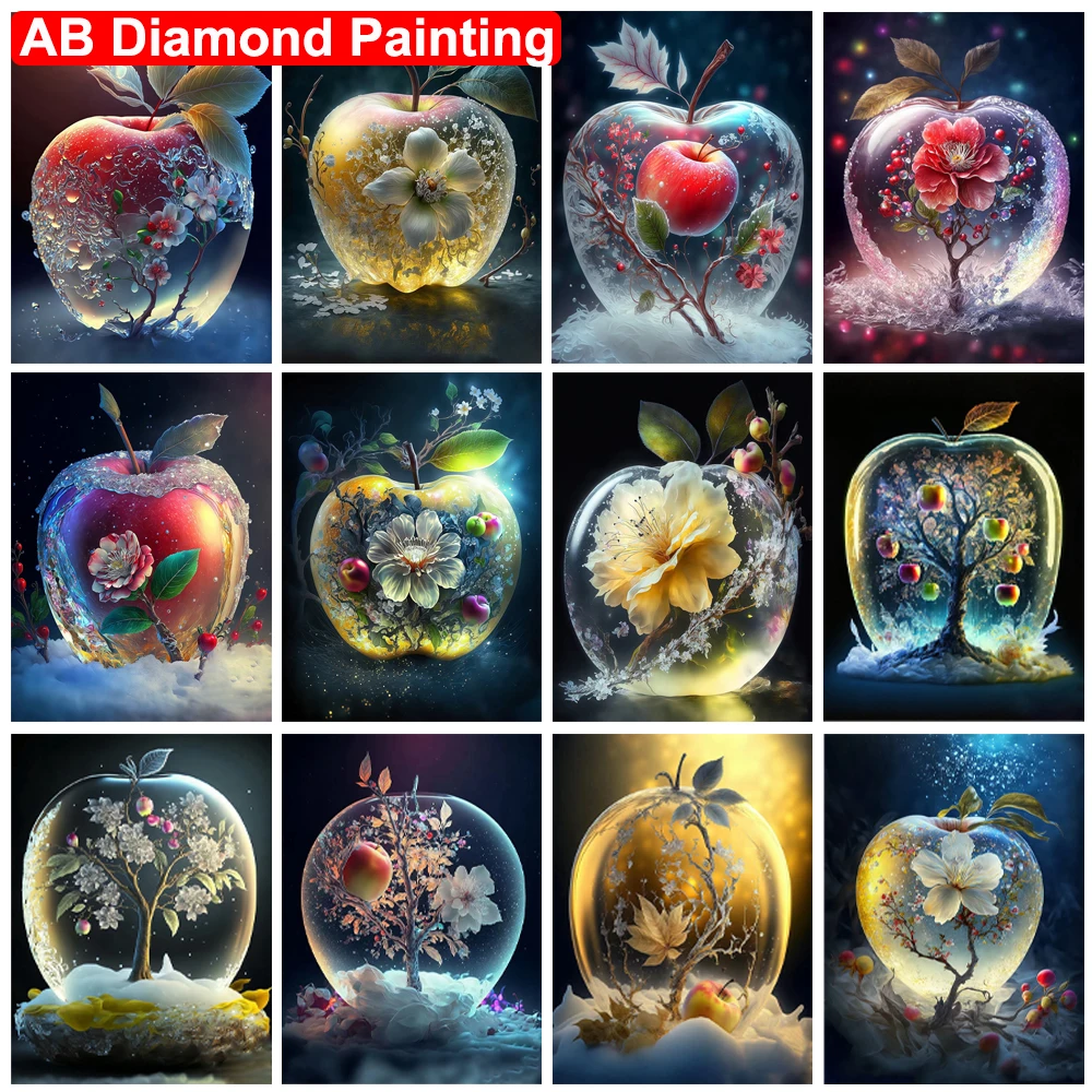 

AB Drill Diamond Painting Apple Blossom 5D DIY Diamond Embroidery Tree Flower Landscape Mosaic Cross Stitch Kits Home Decor Gift