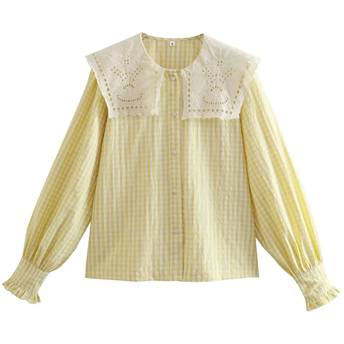Dave&Di Fashion Shirt Peter Pan Collar Yellow Plaid Patchwork Casual Blouse Women
Dave&Di Fashion Shirt Peter Pan Collar Yellow Plaid Patchwork Casual Blouse Women