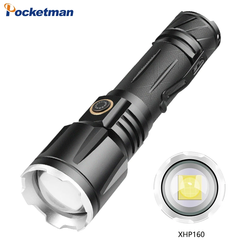 XHP160 led flashlight, rechargeable 26650 battery, 5 modes, breathing flash, telescopic zoom clip Type-c interface led torch
XHP160 led flashlight, rechargeable 26650 battery, 5 modes, breathing flash, telescopic zoom clip Type-c interface led torch