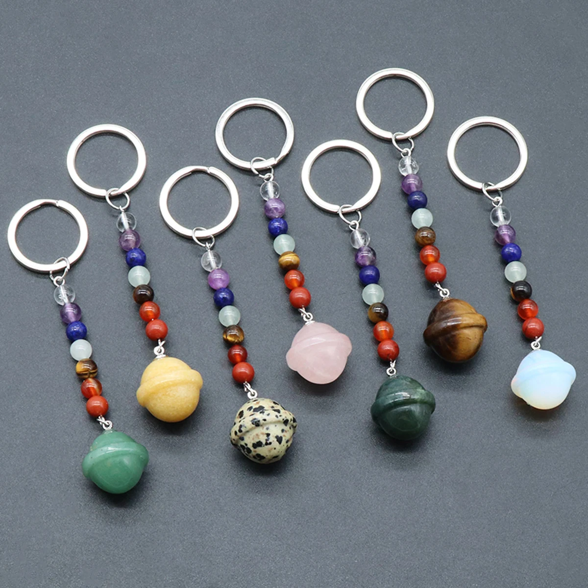 Natural Stone Key Chain 7 Chakra Crystal Stone Beads Planet Key Stone Pendant Key Buckle Stainless Steel Ring for Key Decoration
Natural Stone Key Chain 7 Chakra Crystal Stone Beads Planet Key Stone Pendant Key Buckle Stainless Steel Ring for Key Decoration