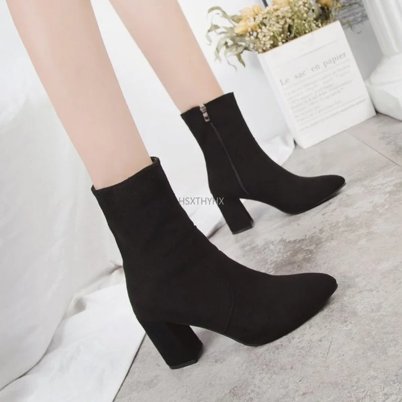 2022 New Short Boots Women's Shoes Autumn and Winter Thick-heeled Elastic Women's High-heel Pointed Toe Mar Boots Women
2022 New Short Boots Women's Shoes Autumn and Winter Thick-heeled Elastic Women's High-heel Pointed Toe Mar Boots Women