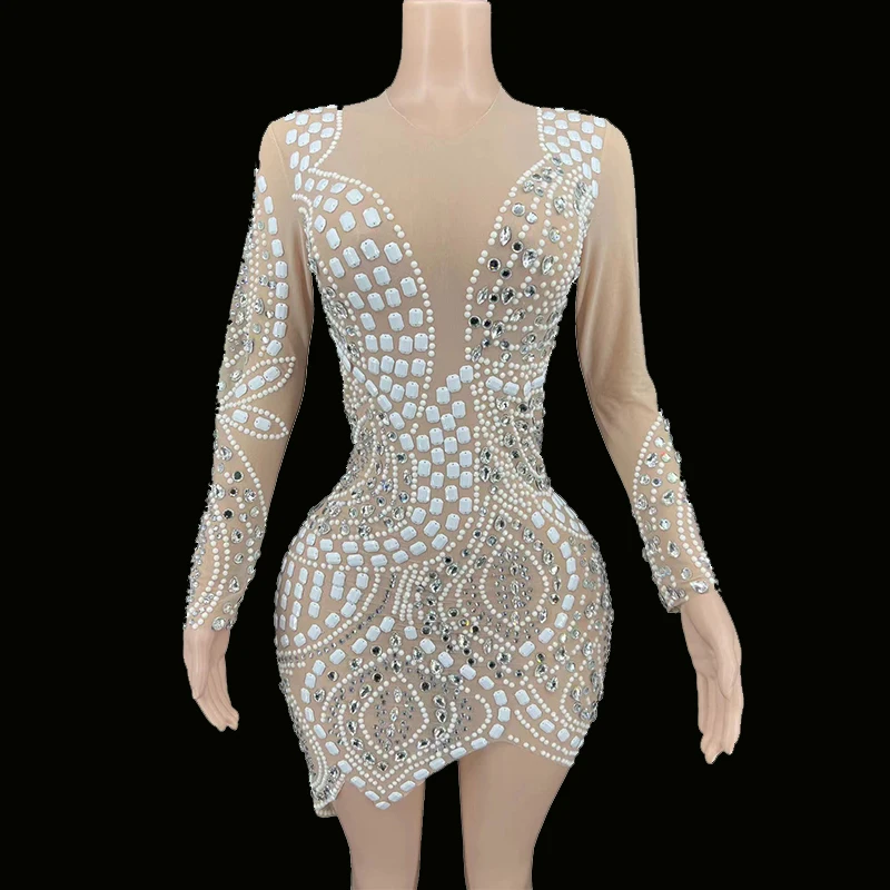 Sexy Luxurious Silver White Rhinestones Short Dress Evening Prom Celebrate Party Birthday Dress Mesh See Through Stage Dress
Sexy Luxurious Silver White Rhinestones Short Dress Evening Prom Celebrate Party Birthday Dress Mesh See Through Stage Dress