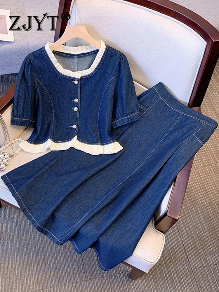 ZJYT Summer Denim Dress Sets Two Piece Women Outfits Midi Skirt Top Suit Casual Holiday Ensemble Conjunto Mujer 2023 Plus Size
ZJYT Summer Denim Dress Sets Two Piece Women Outfits Midi Skirt Top Suit Casual Holiday Ensemble Conjunto Mujer 2023 Plus Size