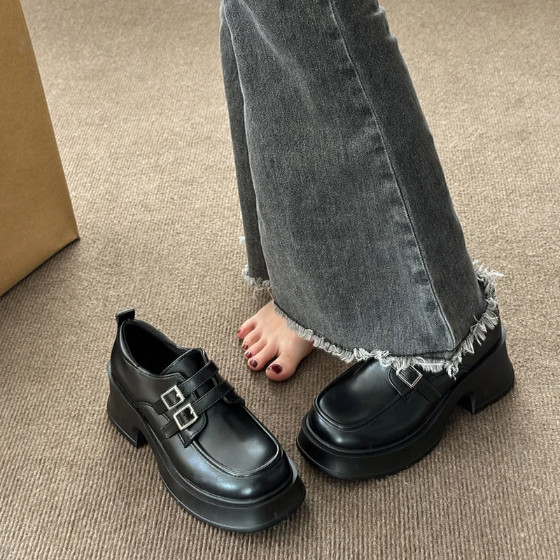 

Лоферы женские в британском стиле, повседневные туфли-оксфорды на платформе, с круглым носком, без застежки, плоская подошва, осень