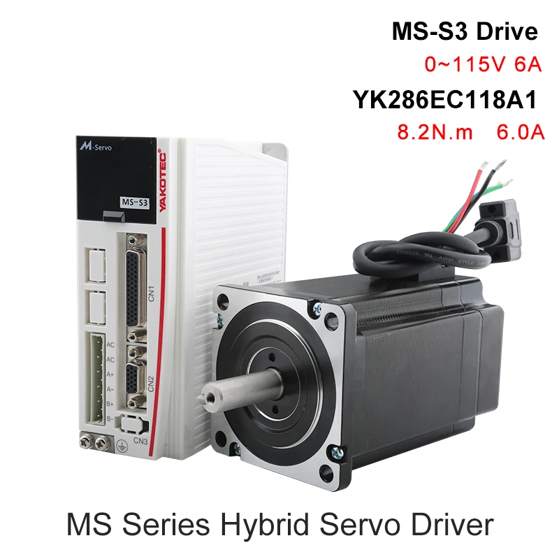 

YAKO MS-S3 Hybrid Servo Driver 0~115V 6A+Nema 34 2-Phase Stepper Motor YK286EC118A1 8.N.M 6.0A Motor Kit