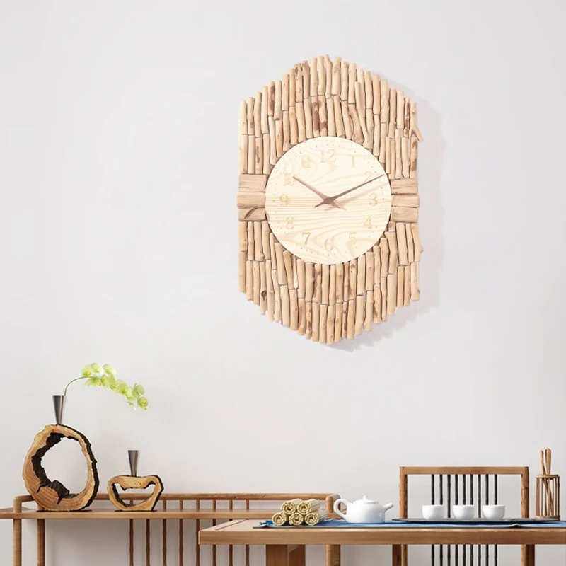 Настенные часы из массива дерева для гостиной, спальни, офисные настенные часы, креативное и простое украшение в скандинавском стиле без перфорации
