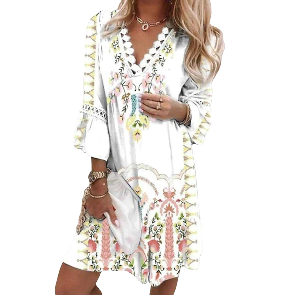 Dress For Women Flowers Printed Deep V Neck Ruffled Sleeves Fashion Lace Stitching Fashion Loose Comfortable Bohemian Dress
Dress For Women Flowers Printed Deep V Neck Ruffled Sleeves Fashion Lace Stitching Fashion Loose Comfortable Bohemian Dress