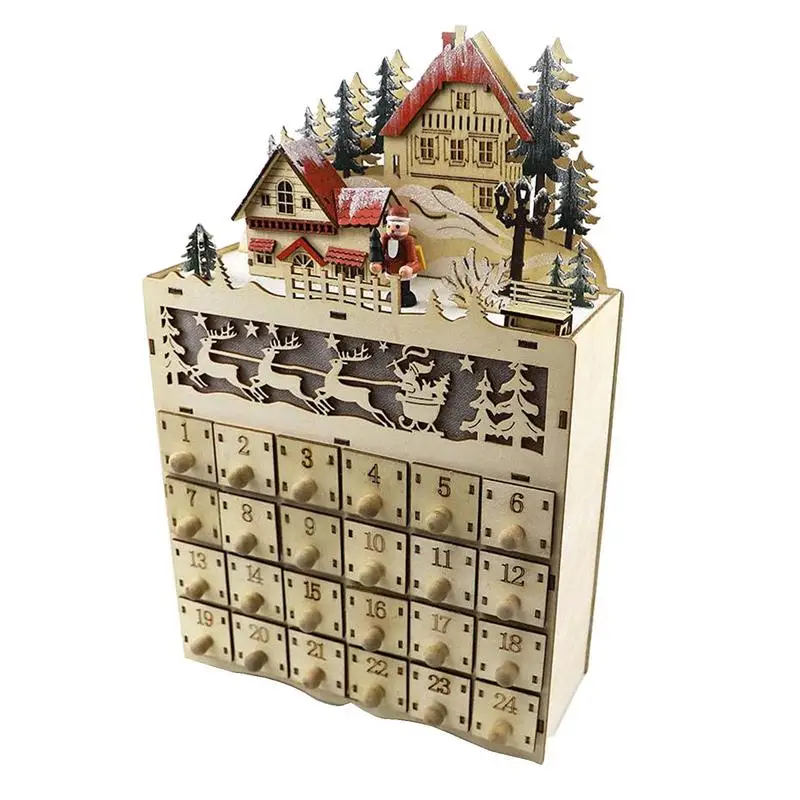 Christmas Countdown Calendar Ornament Wooden LED Holiday Snowy Town Decor With 24 Drawers Battery Powered Calendar Cabinet
Christmas Countdown Calendar Ornament Wooden LED Holiday Snowy Town Decor With 24 Drawers Battery Powered Calendar Cabinet