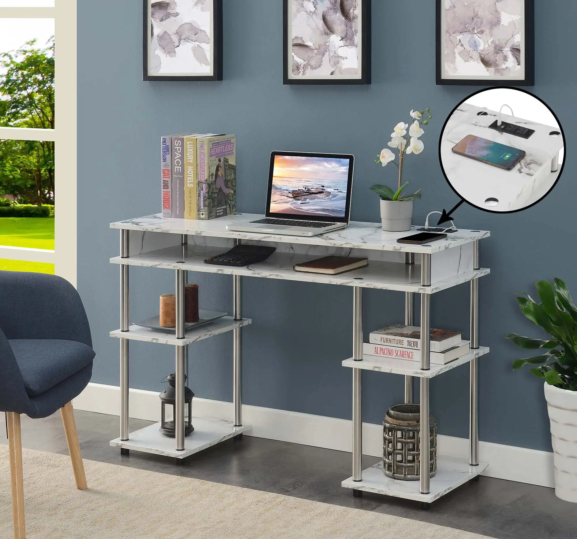 Designs2Go No Tools Student Desk with Charging Station, White Marble
Designs2Go No Tools Student Desk with Charging Station, White Marble