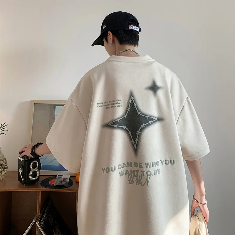 Suede Vintage Foam Printed Short Sleeve T-shirt Men's Summer Fashion Loose Shoulder Drop Couple Top
Suede Vintage Foam Printed Short Sleeve T-shirt Men's Summer Fashion Loose Shoulder Drop Couple Top