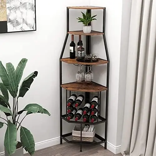 

Corner Wine Freestanding Floor with Glass Holder and Bottles Wine Storage Home Bar Furniture for Home Kitchen Dining Room Indus