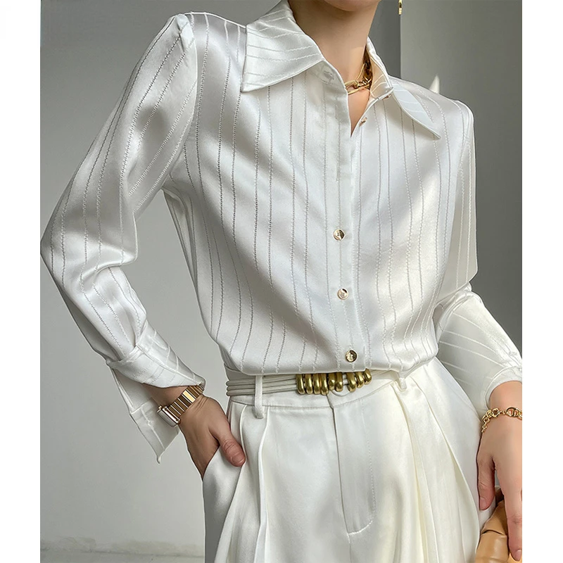 Stylish Loose Women Striped Shirts 2022 Spring Long Sleeve Single-breasted Female Satin Blouses Ladies Tops
Stylish Loose Women Striped Shirts 2022 Spring Long Sleeve Single-breasted Female Satin Blouses Ladies Tops