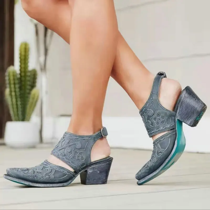 Vintage Retro Pointed Closed Toe Cowboy Summer Shoes Press Flower Pattern Chunky Heels Women Sandals Plus Size Women Shoes 44
Vintage Retro Pointed Closed Toe Cowboy Summer Shoes Press Flower Pattern Chunky Heels Women Sandals Plus Size Women Shoes 44