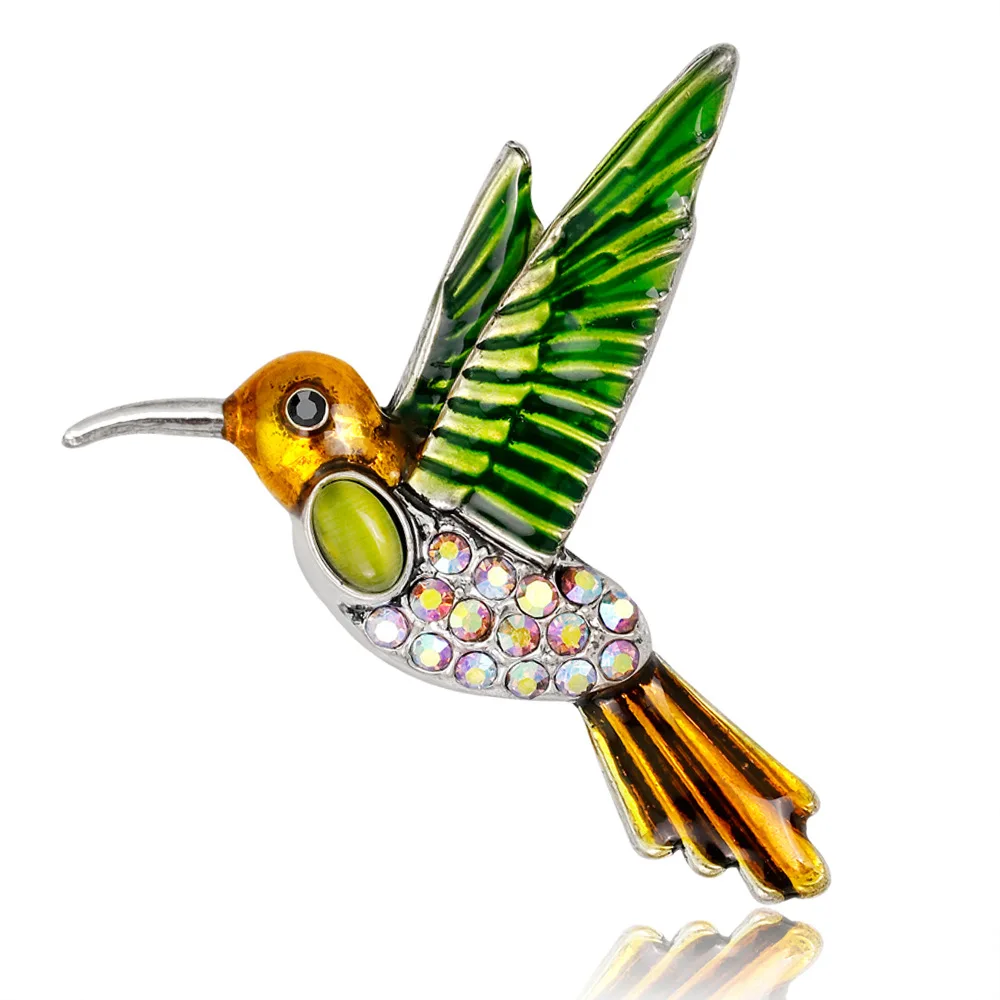 

Antique Tone Bird Hummingbird Brooch Multi Color Austrian Crystal Pin Brooches Jewelry