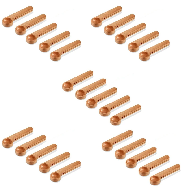 25 Pcs Wooden Coffee Scoop And Bag Clip Measure Spoon 2-In-1 Bags Sealer Measuring Spoon For Beans,Espresso Coffee,Tea
25 Pcs Wooden Coffee Scoop And Bag Clip Measure Spoon 2-In-1 Bags Sealer Measuring Spoon For Beans,Espresso Coffee,Tea
