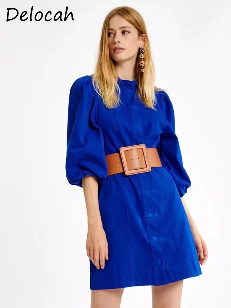 Delocah High Quality Spring Women Fashion Designer Blue Solid Print Dress Half Sleeve Sashes Elegant Party Mini Dresses Vestidos
Delocah High Quality Spring Women Fashion Designer Blue Solid Print Dress Half Sleeve Sashes Elegant Party Mini Dresses Vestidos