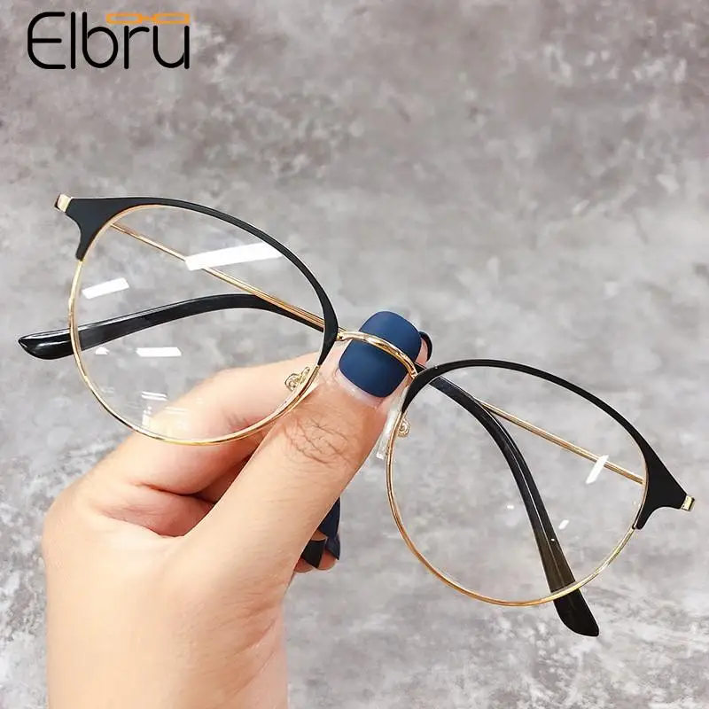 

Elbru Round Myopia Glasses Women Men Fashion Metal Anti Blue Light Myopic Eyeglasses Unisex Nearsighted Eyewear Goggle 0-1-1.5-4