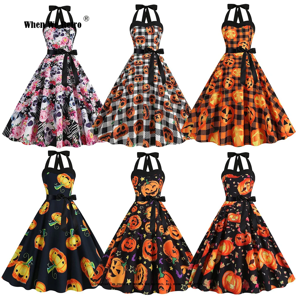 Hot New Halloween Dress Skull Pumpkin Print Halter Robe Women Costumes Sleeveless 50S 60S Vintage Holloween Costume RS1290
Hot New Halloween Dress Skull Pumpkin Print Halter Robe Women Costumes Sleeveless 50S 60S Vintage Holloween Costume RS1290
