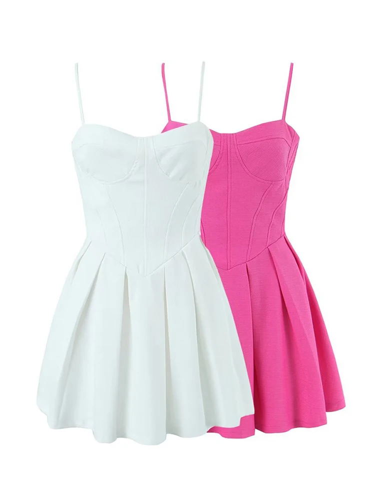 2023 Women Solid Bra Corset Style Spaghetti Strap Mini Dress Sexy Backless Hem Pleated Ladies Party Skater Short Sling Robe
2023 Women Solid Bra Corset Style Spaghetti Strap Mini Dress Sexy Backless Hem Pleated Ladies Party Skater Short Sling Robe