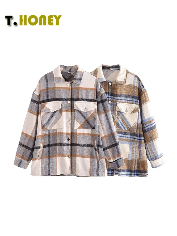 TELLHONEY Women Fashion Lapel Collar Single Breasted With Pockets Plaid Blouses Coats Female Long Sleeves Loose Jacket
TELLHONEY Women Fashion Lapel Collar Single Breasted With Pockets Plaid Blouses Coats Female Long Sleeves Loose Jacket