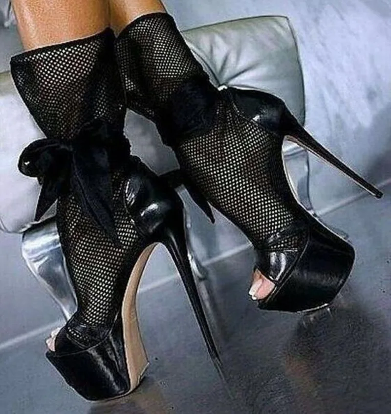 Sexy Black Lace Mesh Ankle Boot Peep Toe High Platform Stiletto Heels Women Shoes High Heel Ankle Bowtie Lace-up Gladiator Boot
Sexy Black Lace Mesh Ankle Boot Peep Toe High Platform Stiletto Heels Women Shoes High Heel Ankle Bowtie Lace-up Gladiator Boot