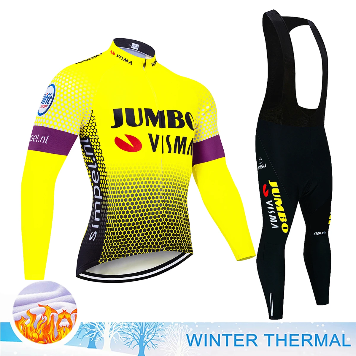 

Комплект спортивной одежды JUMBO VISMA для мужчин, одежда для велоспорта 2024, спортивная одежда, ретро джерси, Зимние флисовые брюки, мужской костюм с нагрудником для велосипедиста