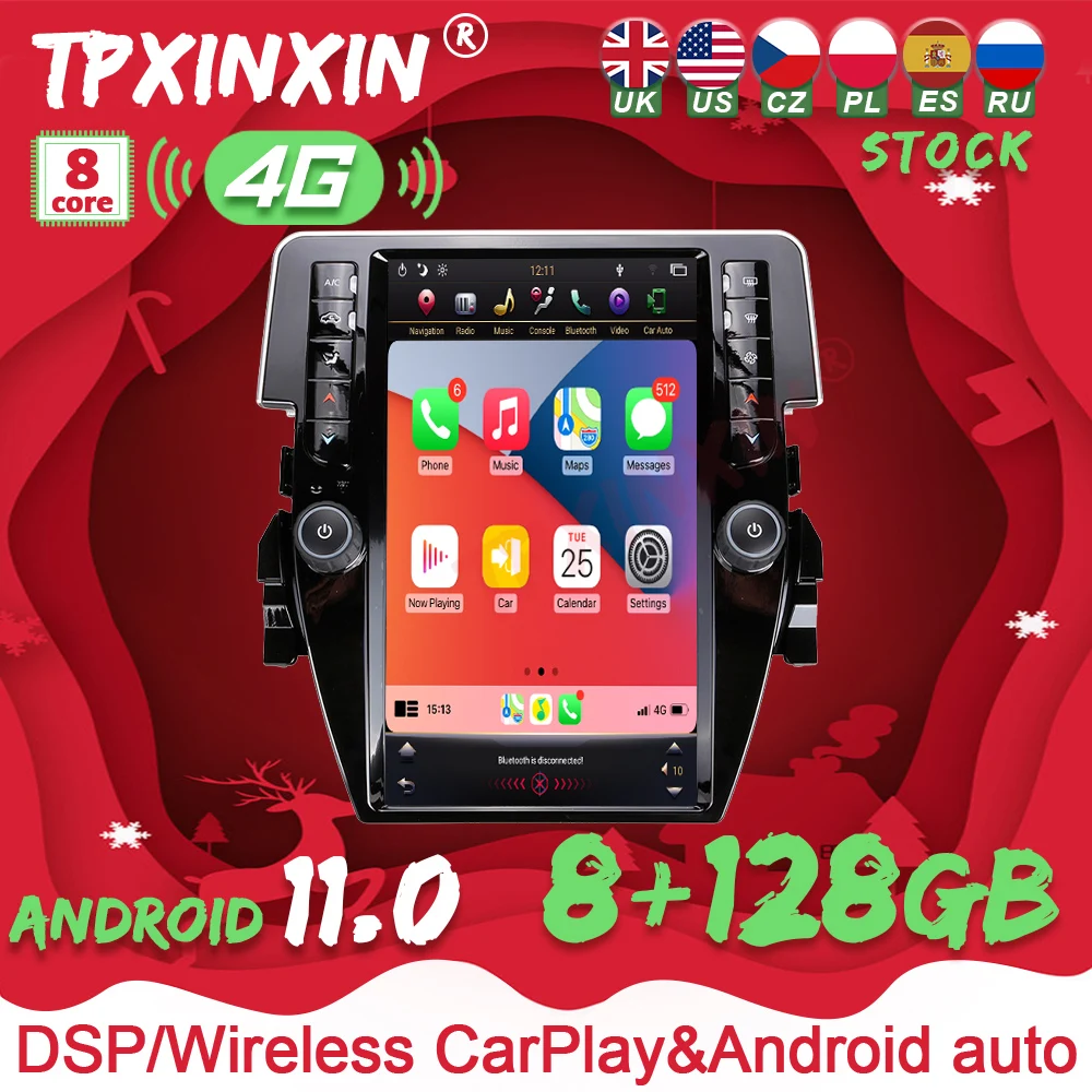 Автомагнитола на Android 11, мультимедийный проигрыватель на 8 + 128 Гб для Honda Civic 2016, 2017, 2018-2021, в стиле Tesla, автомагнитола, видео, GPS-навигация 
Автомагнитола на Android 11, мультимедийный проигрыватель на 8 + 128 Гб для Honda Civic 2016, 2017, 2018-2021, в стиле Tesla, автомагнитола, видео, GPS-навигация