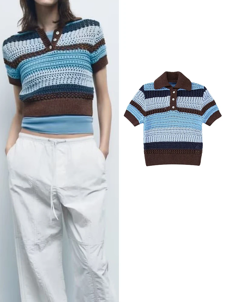 TRAF New Fashion Women Jacquard Mesh Knitted Sweater 2023 Summer Short Sleeve Polo Pullover Simple Vintage Causal Button Tops
TRAF New Fashion Women Jacquard Mesh Knitted Sweater 2023 Summer Short Sleeve Polo Pullover Simple Vintage Causal Button Tops