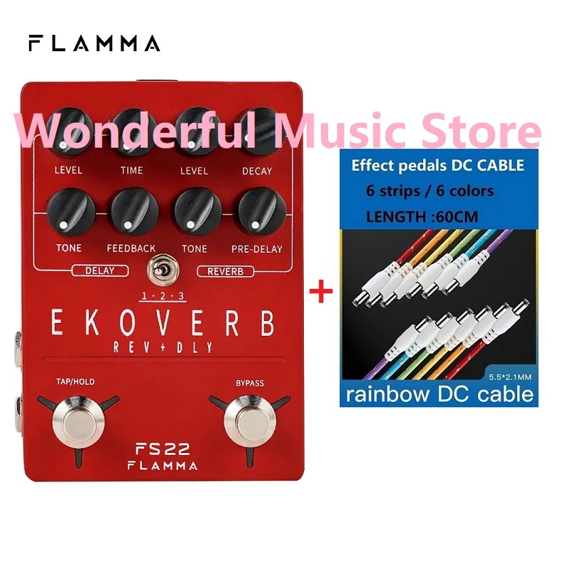 

FLAMMA FS22 Ekoverb Dual Reverb Delay Pedal with Freeze and Trail On Function with Power Supply