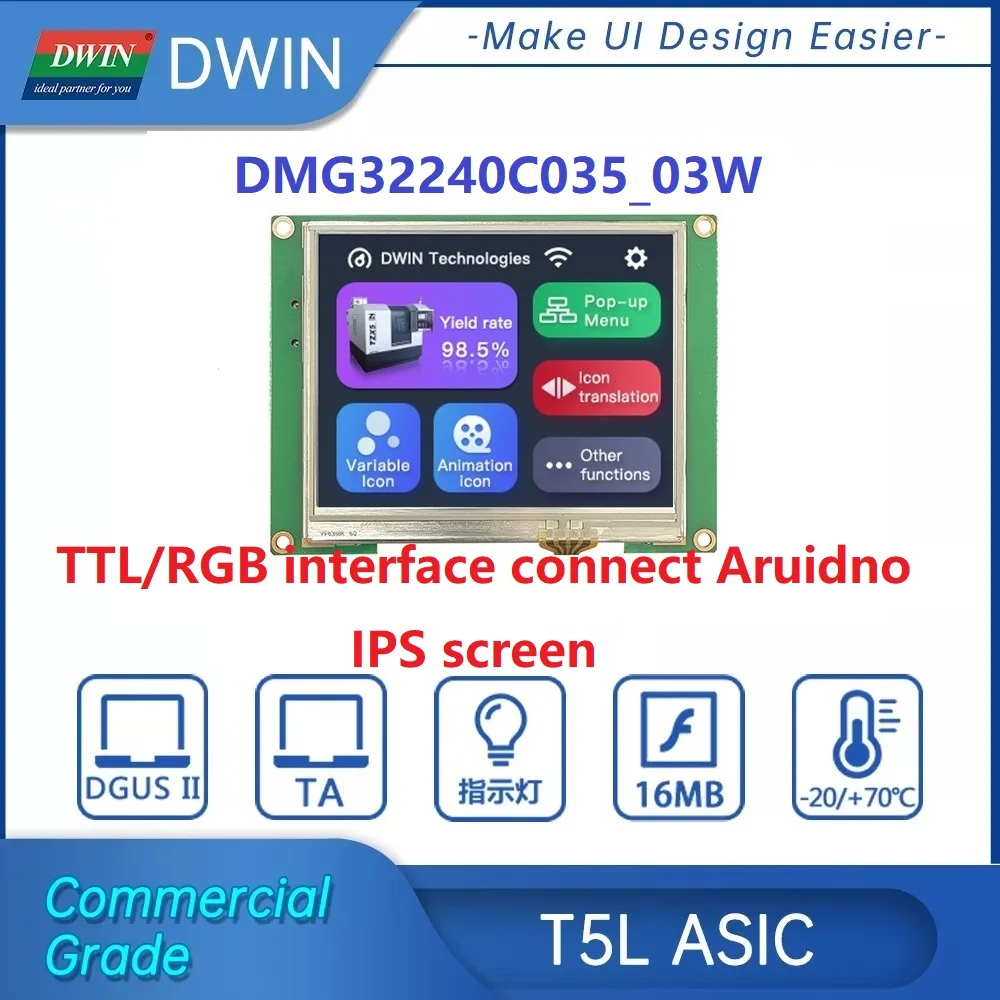 DWIN 3,5 дюймовый TFT ЖК-дисплей, 320*240 Arduino HMI умная сенсорная панель IPS экран, коммерческие классы UART модуль, TTL/RGB интерфейс
DWIN 3,5 дюймовый TFT ЖК-дисплей, 320*240 Arduino HMI умная сенсорная панель IPS экран, коммерческие классы UART модуль, TTL/RGB интерфейс